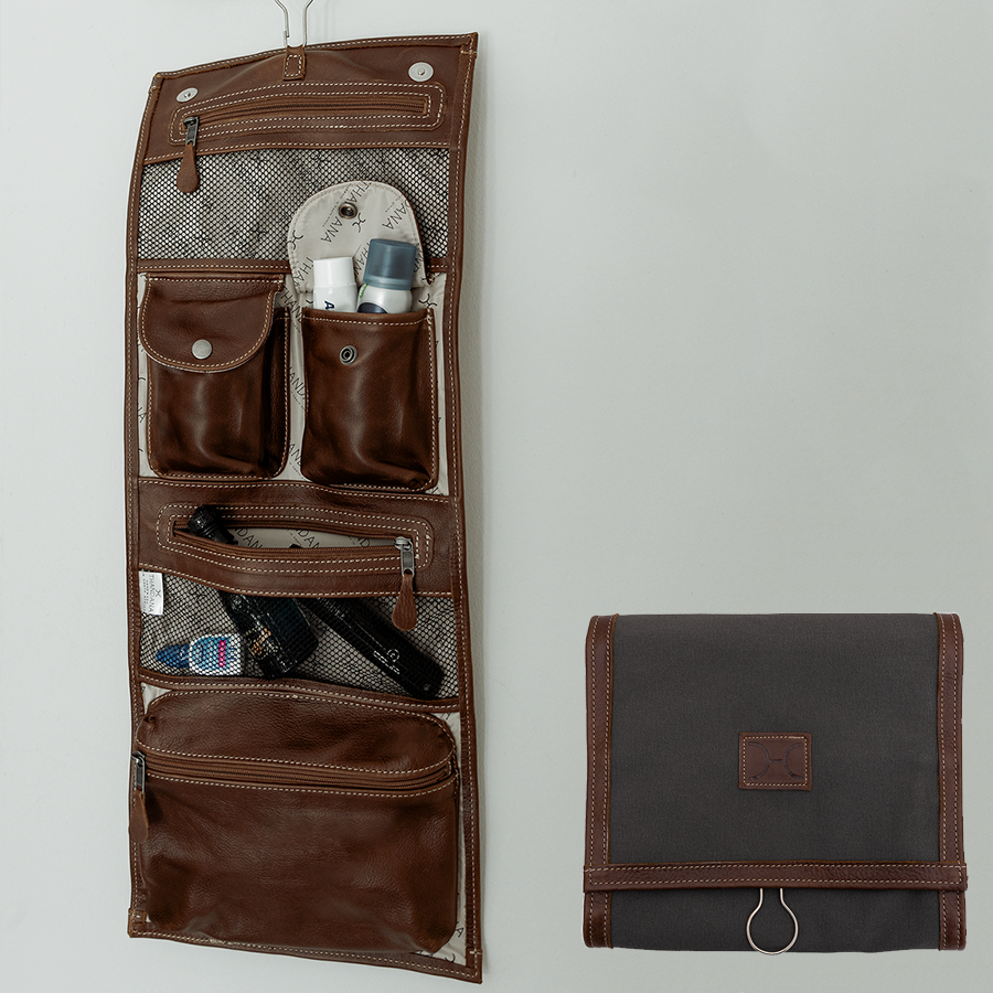 Roll Up Toiletry Wax Canvas & Leather