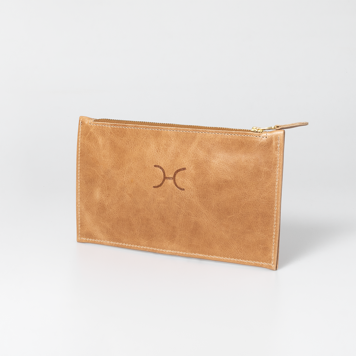 Double Zip Pouch Purse Leather