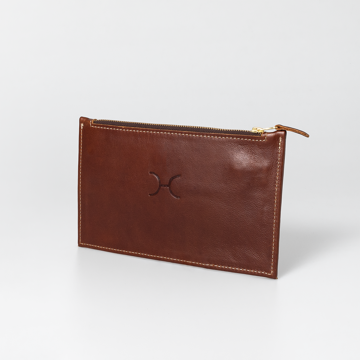 Double Zip Pouch Purse Leather