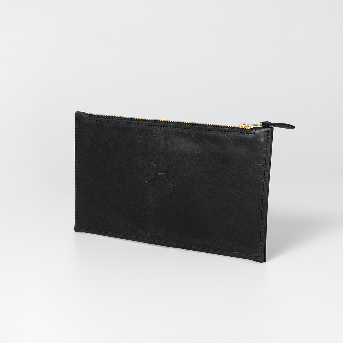 Double Zip Pouch Purse Leather