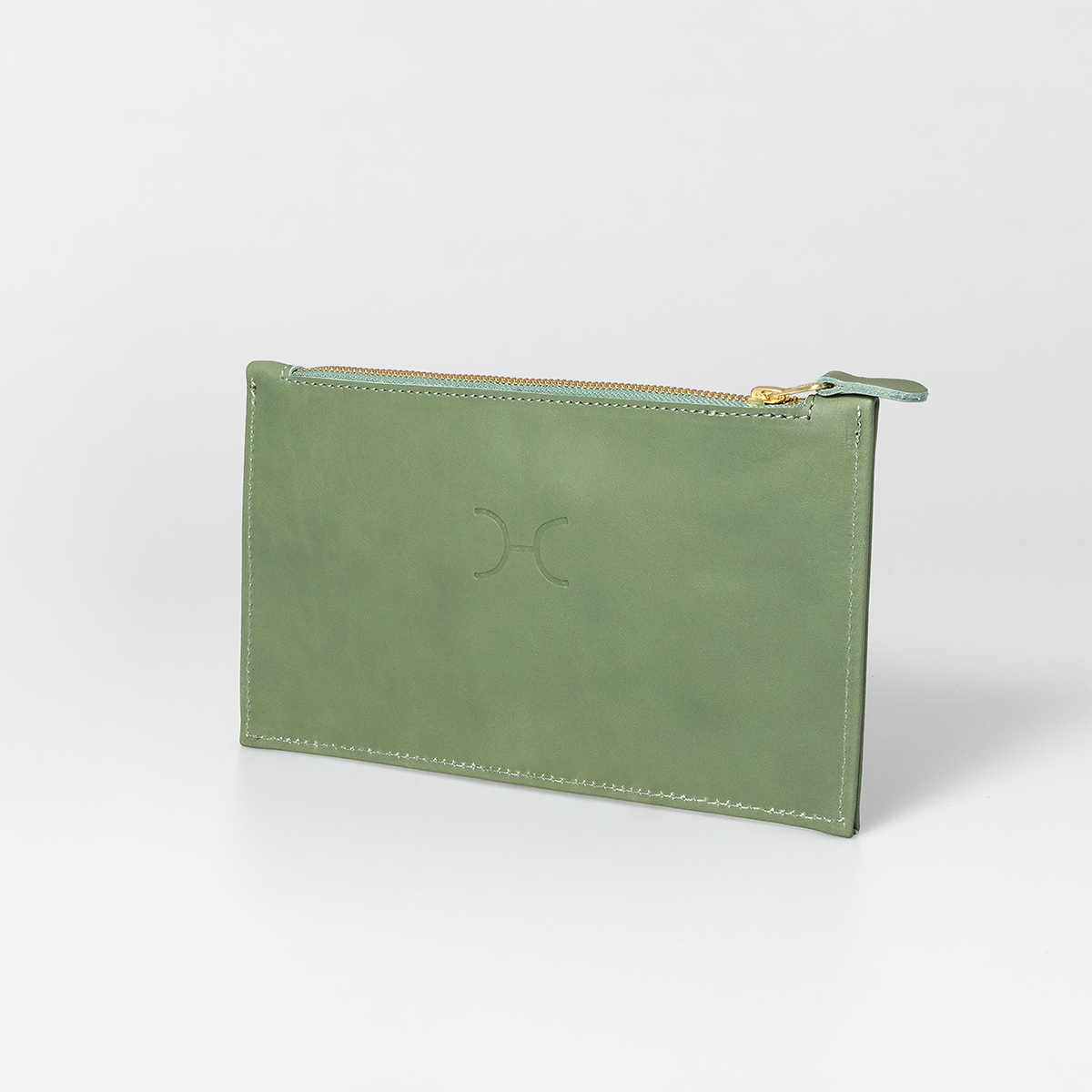Double Zip Pouch Purse Leather