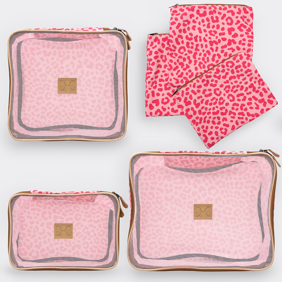 Travel Luggage Organizer Pods 6 piece set | Cheetah Pink