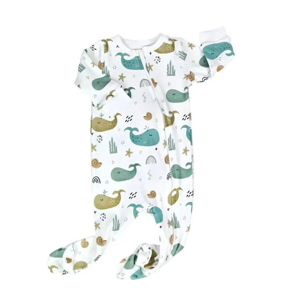 Footy Romper - Whales On White