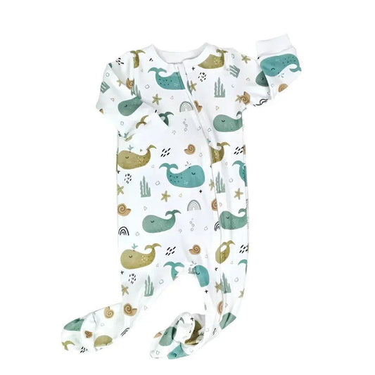 Footy Romper - Whales On White
