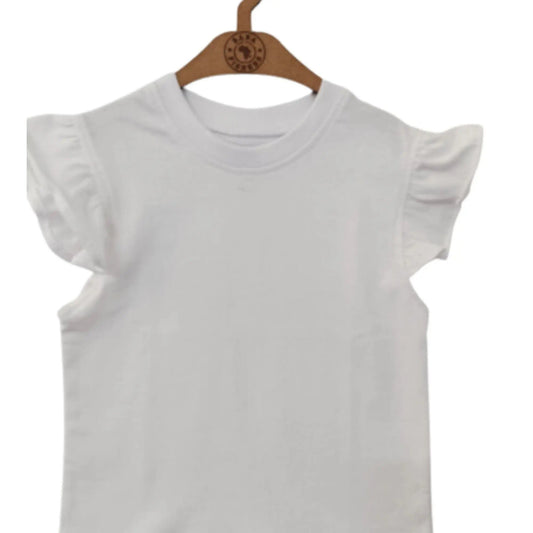Frilly Arm Tee - Plain White
