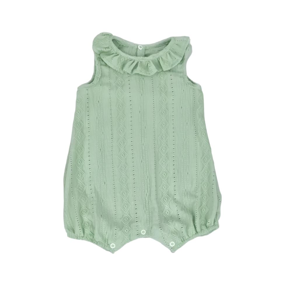 Frilly Neck Romper - Lacy Mint