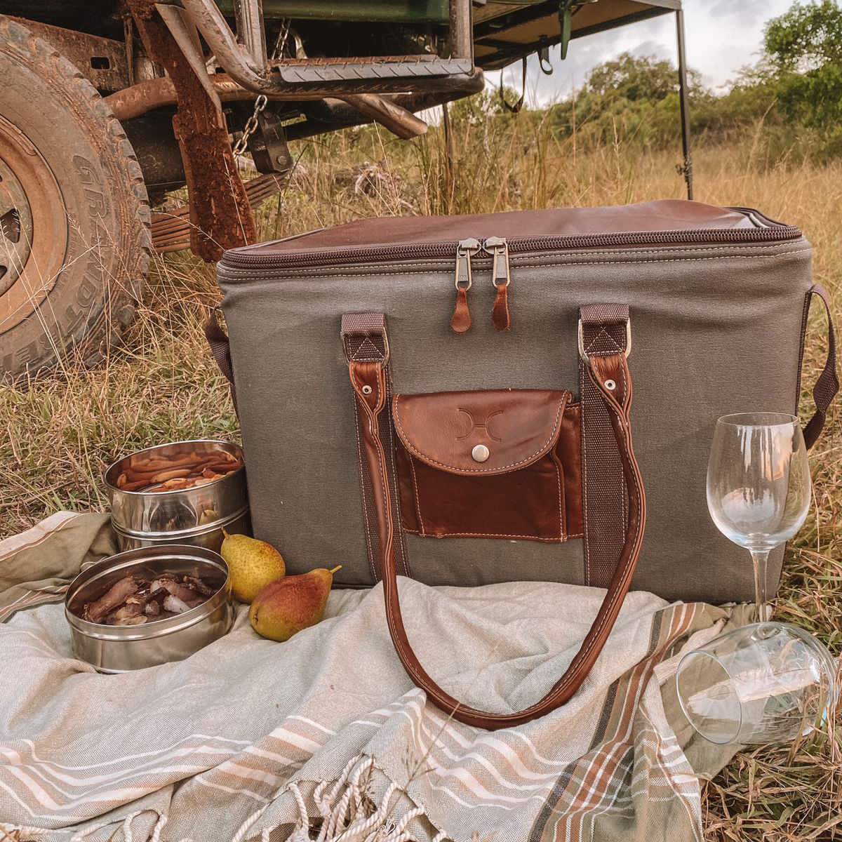 45L Big Boy Box Cooler Wax Canvas & Leather Hard Plastic Inner