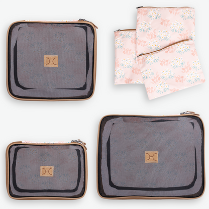 Travel Luggage Organizer Pods 6 piece set | Crazy Daisy Blush