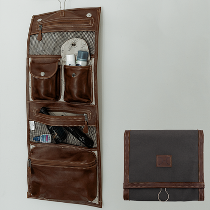 Roll Up Toiletry Wax Canvas & Leather