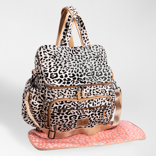 Baby Nappy Backpack with Designer Print Fur Leather