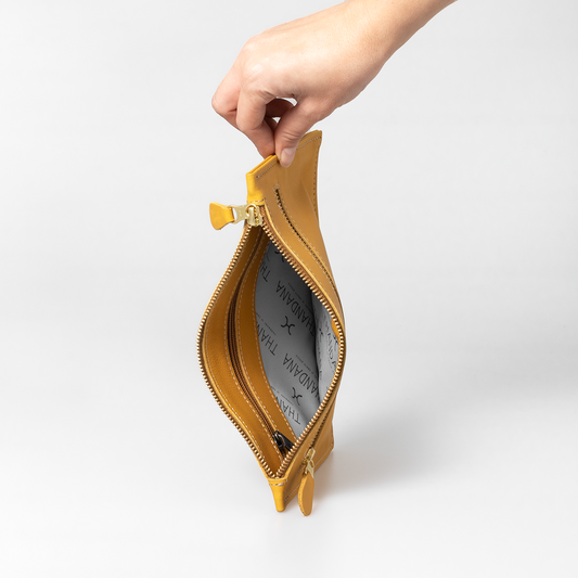 Double Zip Pouch Purse Leather