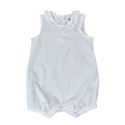 Frilly Neck Romper Anglaise - Sage / White