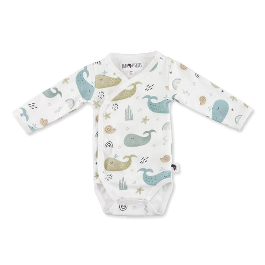 Wrap Onesie - Whales On White - Long Sleeve